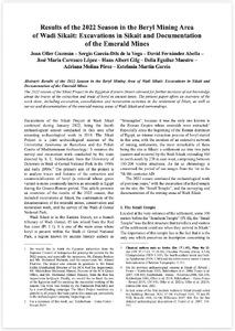 Results of the 2022 Season in the Beryl Mining Area of Wadi Sikait: Excavations in Sikait and Documentation of the Emerald Mines